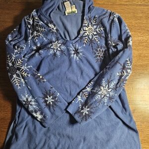 Coldwater Creek Blue Snowflake Cowl Neck Sweater